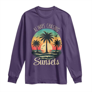 Vintage Always Chasing Sunsets Long Sleeve Shirt Hawaiian Tropical Beach Graphic TS12 Purple Print Your Wear