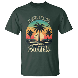 Vintage Always Chasing Sunsets T Shirt Hawaiian Tropical Beach Graphic TS12 Dark Forest Green Print Your Wear