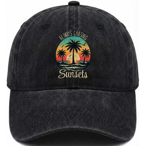 Vintage Always Chasing Sunsets Washed Cotton Baseball Cap Hawaiian Tropical Beach Graphic TS12 Print Your Wear
