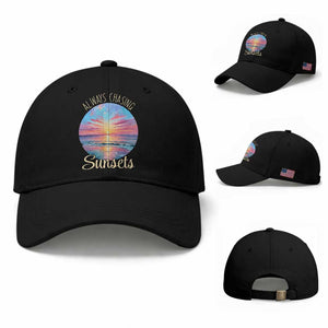 Always Chasing Sunsets Baseball Cap Summer Vacation Travel Gift TS12 Baseball Cap Universal Fit Black Print Your Wear