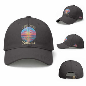 Always Chasing Sunsets Baseball Cap Summer Vacation Travel Gift TS12 Baseball Cap Universal Fit Dark Gray Print Your Wear