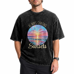 Always Chasing Sunsets Washed Cotton T-Shirt Summer Vacation Travel Gift