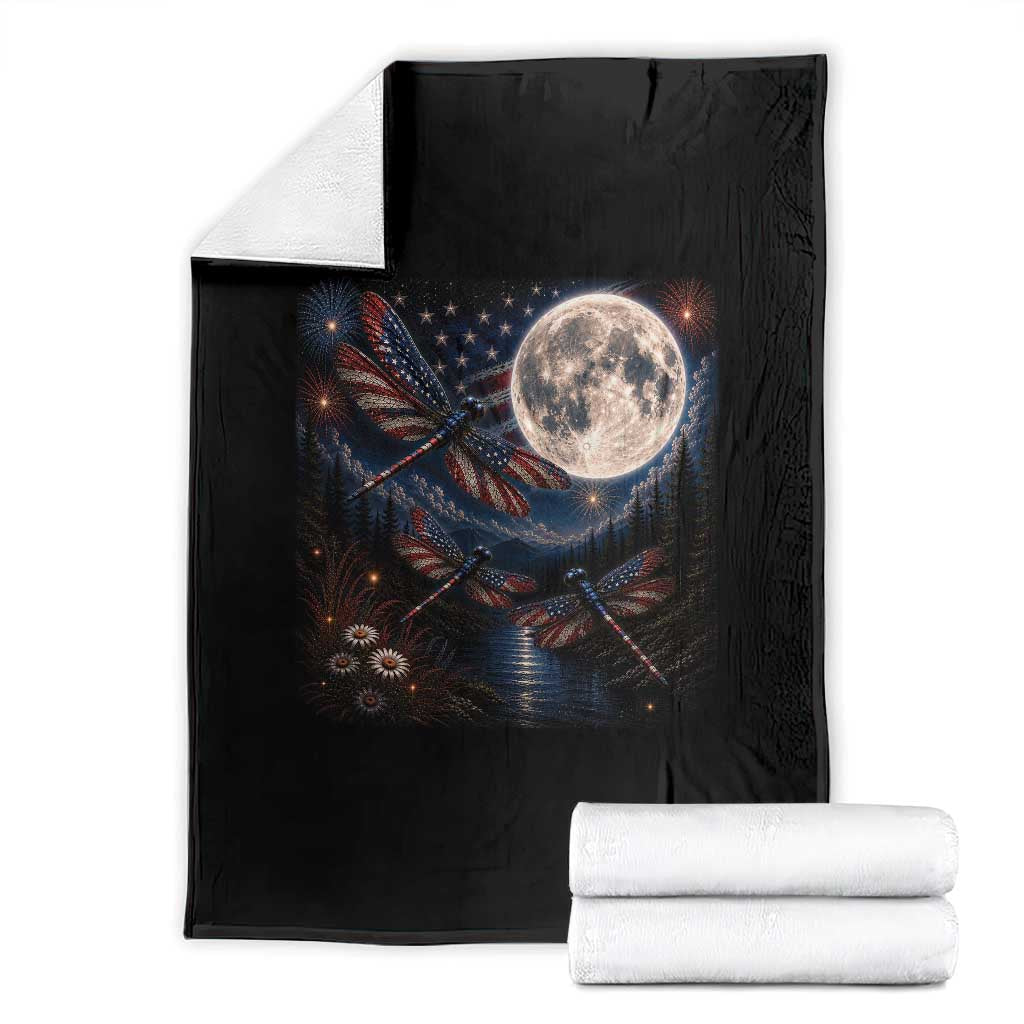 American Flag Dragonfly Patriotic 4th Of July Throw Blanket TS12 Black Print Your Wear