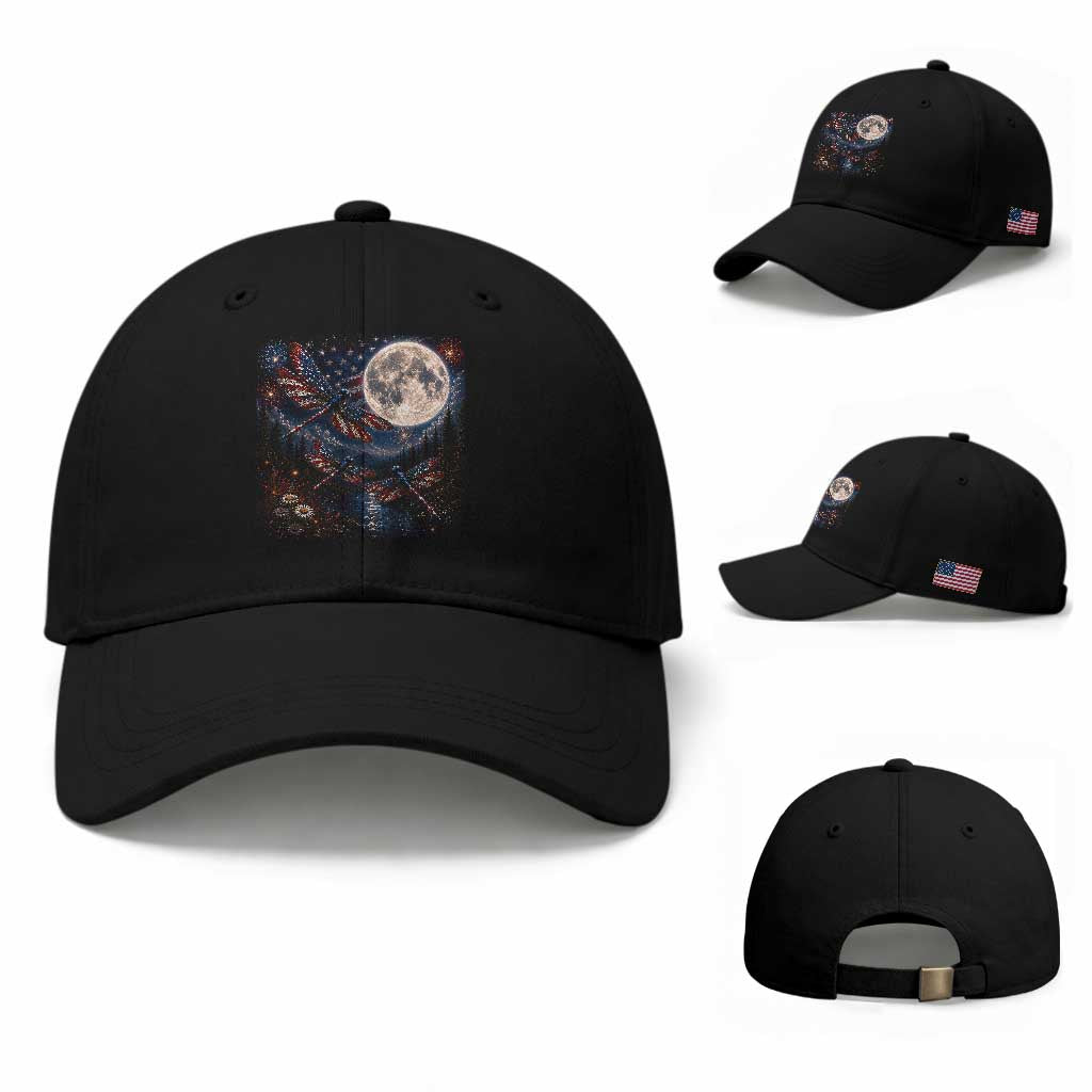 American Flag Dragonfly Patriotic 4th Of July Baseball Cap TS12 Baseball Cap Universal Fit Black Print Your Wear