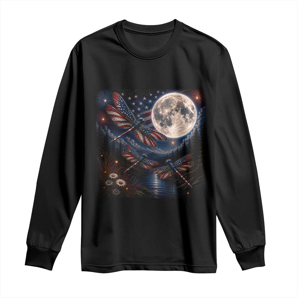 American Flag Dragonfly Patriotic 4th Of July Long Sleeve Shirt TS12 Black Print Your Wear