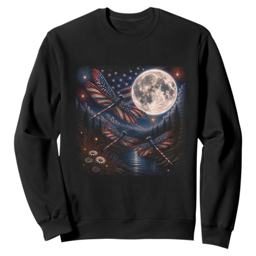 American Flag Dragonfly Patriotic 4th Of July Sweatshirt TS12 Black Print Your Wear