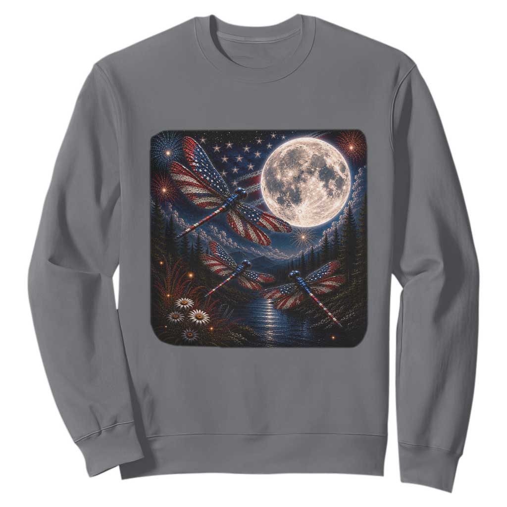 American Flag Dragonfly Patriotic 4th Of July Sweatshirt TS12 Charcoal Print Your Wear