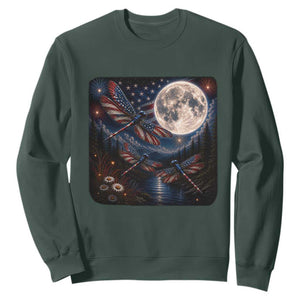 American Flag Dragonfly Patriotic 4th Of July Sweatshirt TS12 Dark Forest Green Print Your Wear