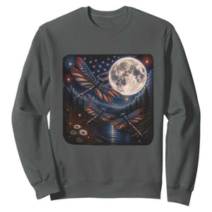 American Flag Dragonfly Patriotic 4th Of July Sweatshirt TS12 Dark Heather Print Your Wear