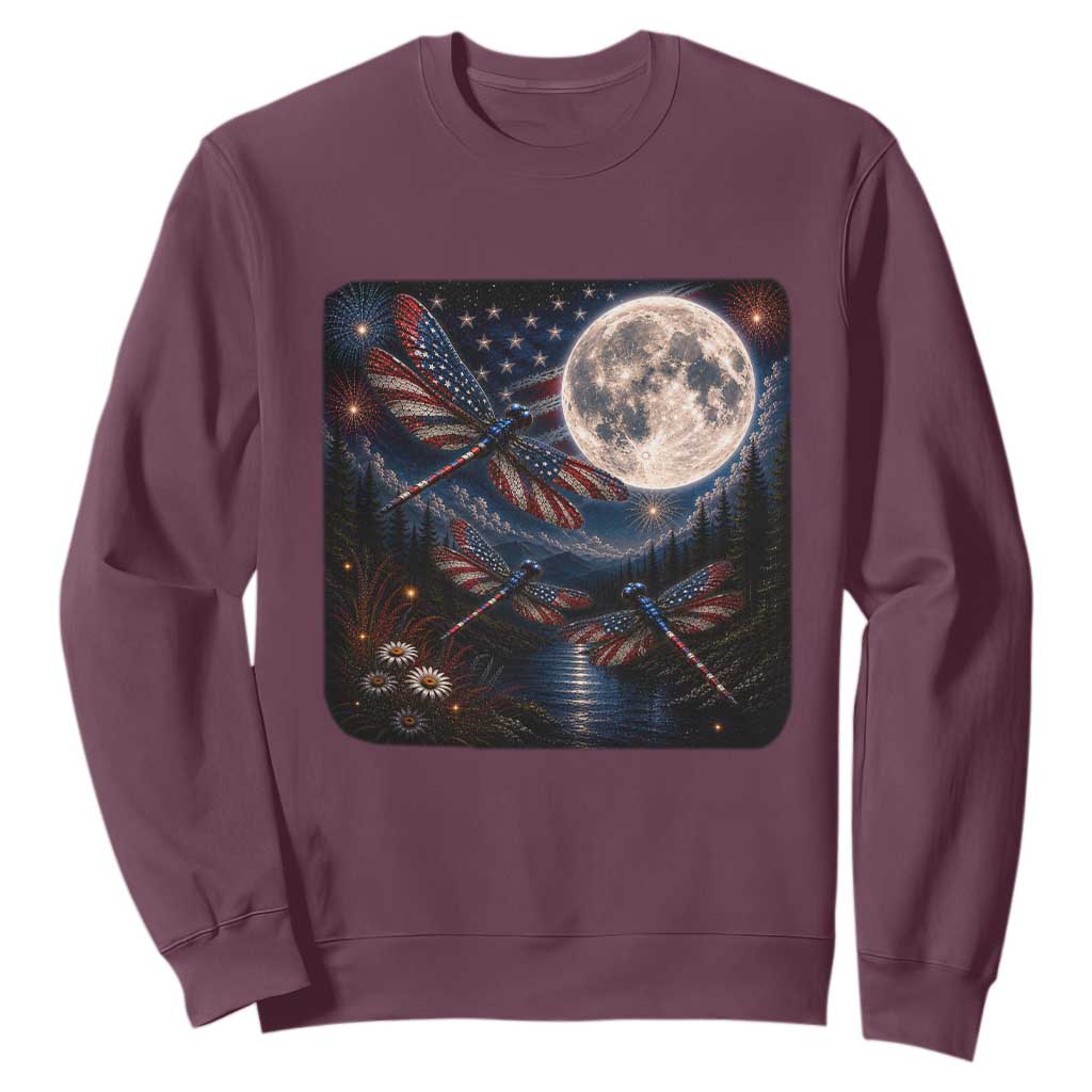 American Flag Dragonfly Patriotic 4th Of July Sweatshirt TS12 Maroon Print Your Wear