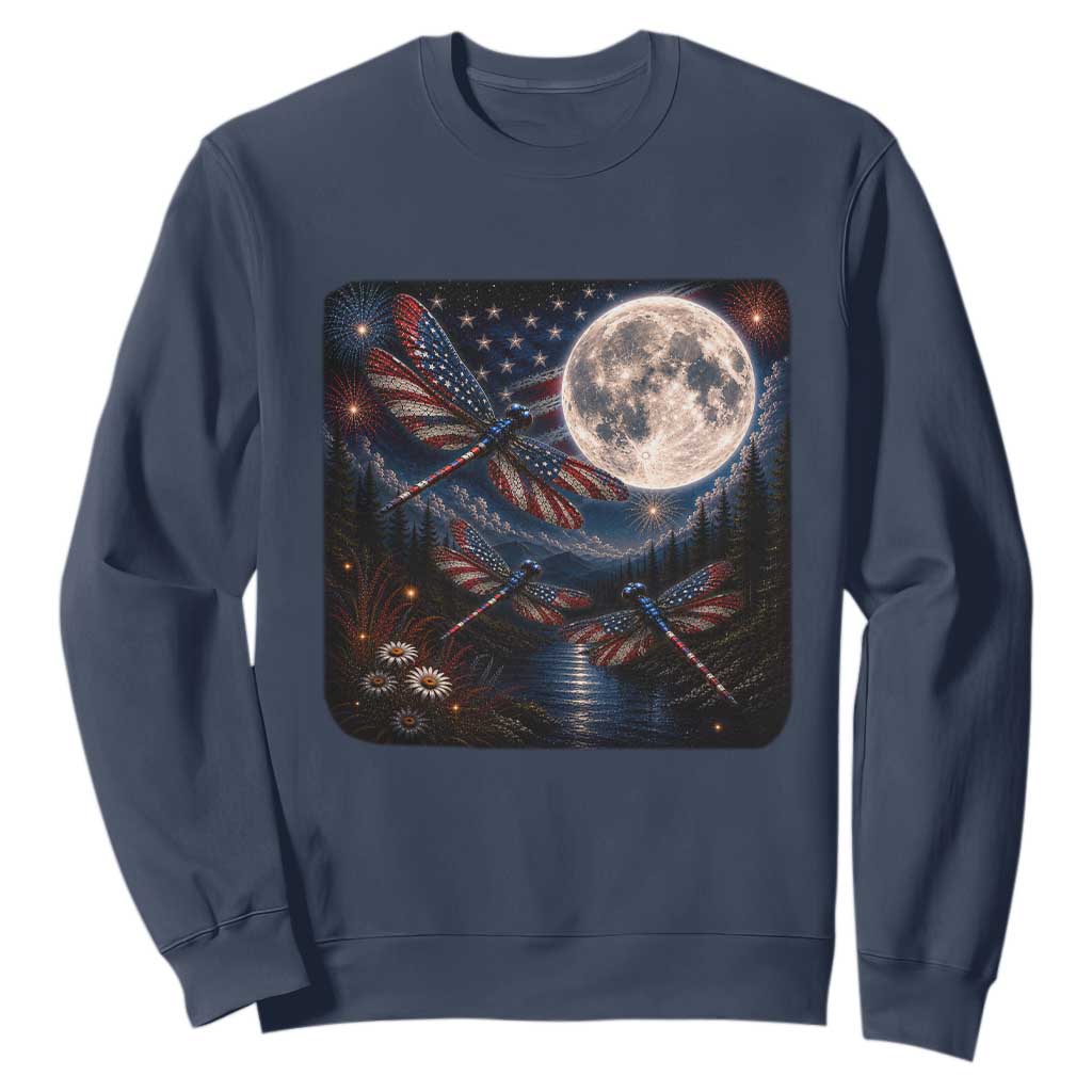 American Flag Dragonfly Patriotic 4th Of July Sweatshirt TS12 Navy Print Your Wear