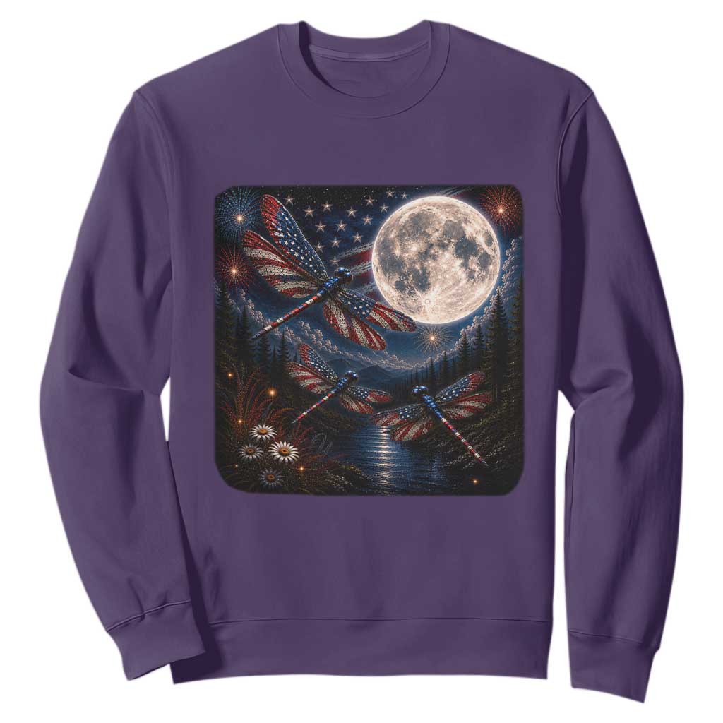 American Flag Dragonfly Patriotic 4th Of July Sweatshirt TS12 Purple Print Your Wear
