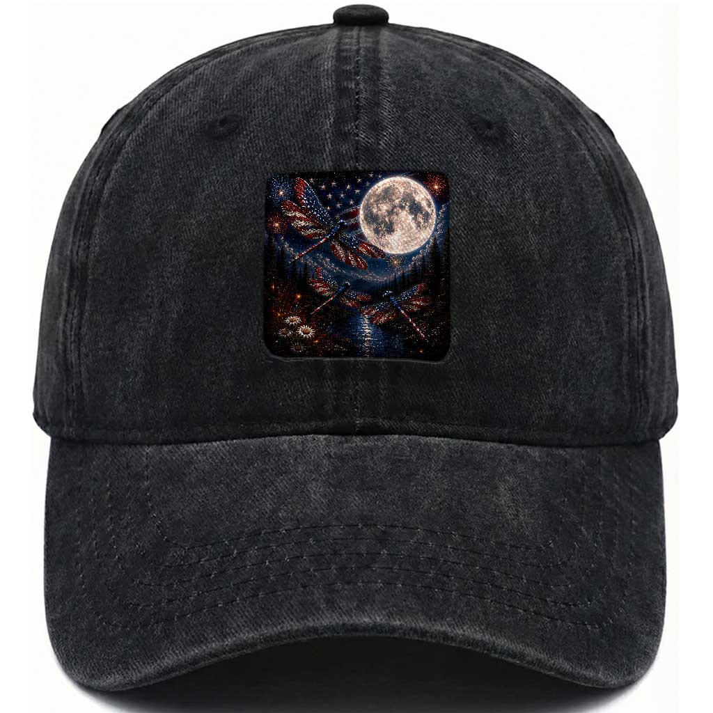 American Flag Dragonfly Patriotic 4th Of July Washed Cotton Baseball Cap TS12 Print Your Wear