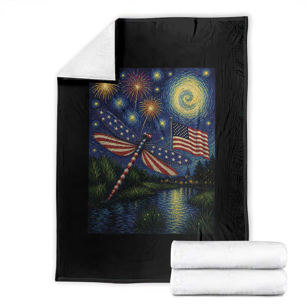 Patriotic Dragonfly Starry Night Swirls Throw Blanket Nature Lovers TS12 Black Print Your Wear