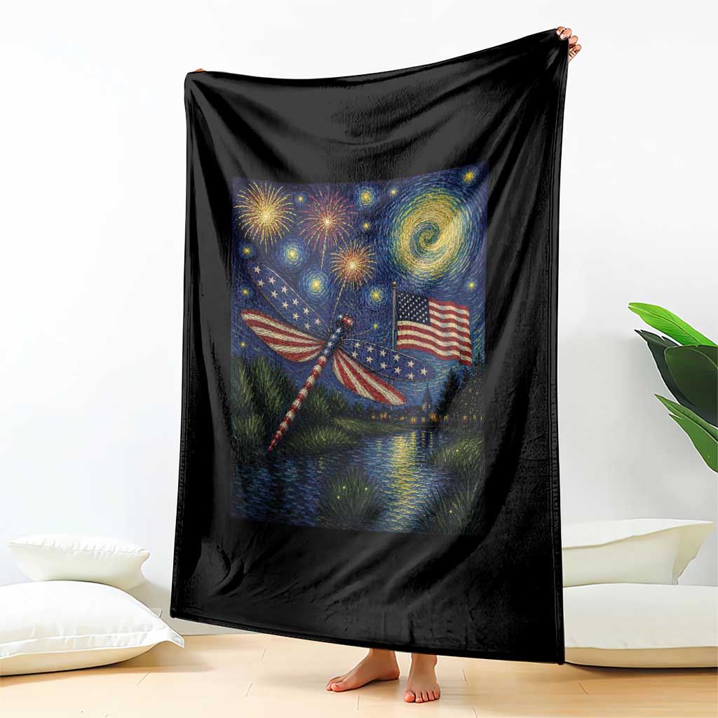 Patriotic Dragonfly Starry Night Swirls Throw Blanket Nature Lovers TS12 Print Your Wear