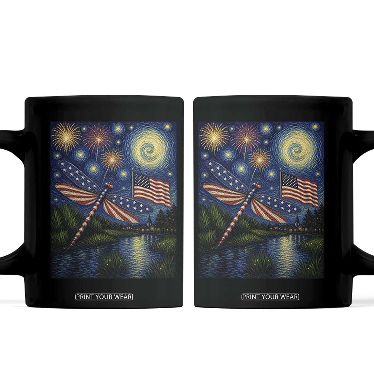 Patriotic Dragonfly Starry Night Swirls Coffee Mug Nature Lovers TS12 Black Print Your Wear