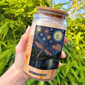 Patriotic Dragonfly Starry Night Swirls Glass Can Nature Lovers TS12 Black Print Your Wear