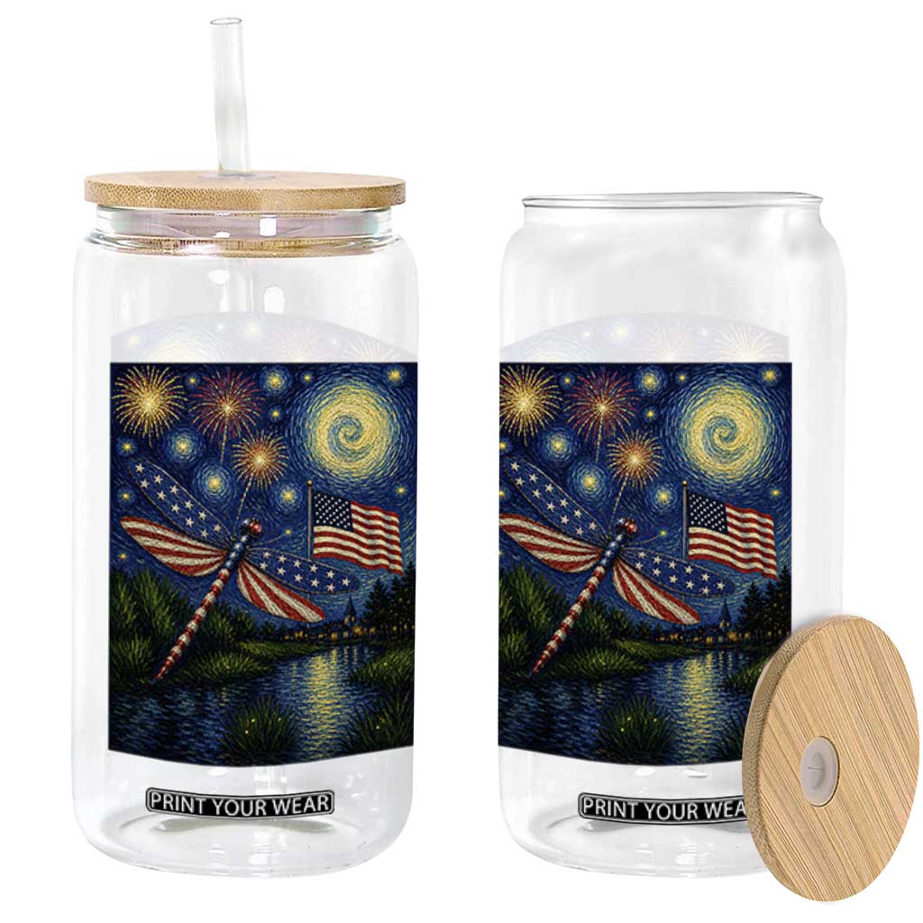 Patriotic Dragonfly Starry Night Swirls Glass Can Nature Lovers TS12 Print Your Wear