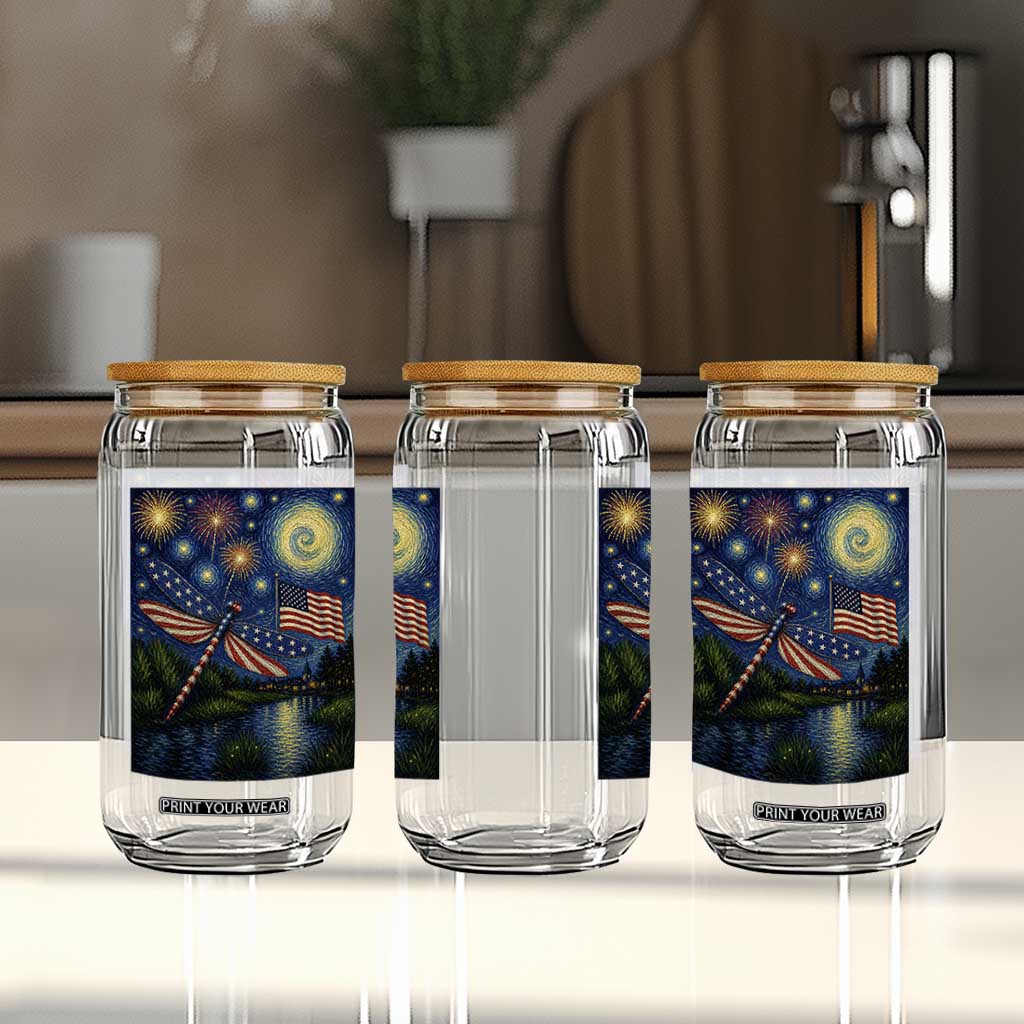 Patriotic Dragonfly Starry Night Swirls Glass Can Nature Lovers TS12 Print Your Wear