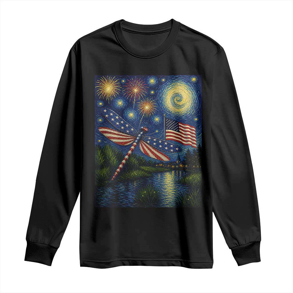 Patriotic Dragonfly Starry Night Swirls Long Sleeve Shirt Nature Lovers TS12 Black Print Your Wear