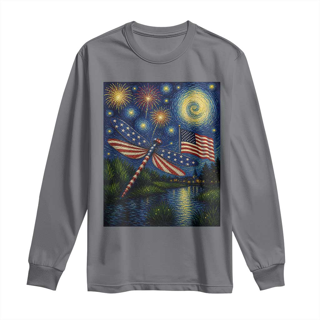 Patriotic Dragonfly Starry Night Swirls Long Sleeve Shirt Nature Lovers TS12 Charcoal Print Your Wear
