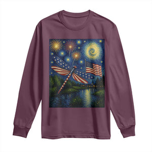 Patriotic Dragonfly Starry Night Swirls Long Sleeve Shirt Nature Lovers TS12 Maroon Print Your Wear