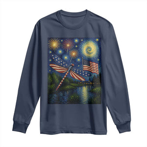 Patriotic Dragonfly Starry Night Swirls Long Sleeve Shirt Nature Lovers TS12 Navy Print Your Wear