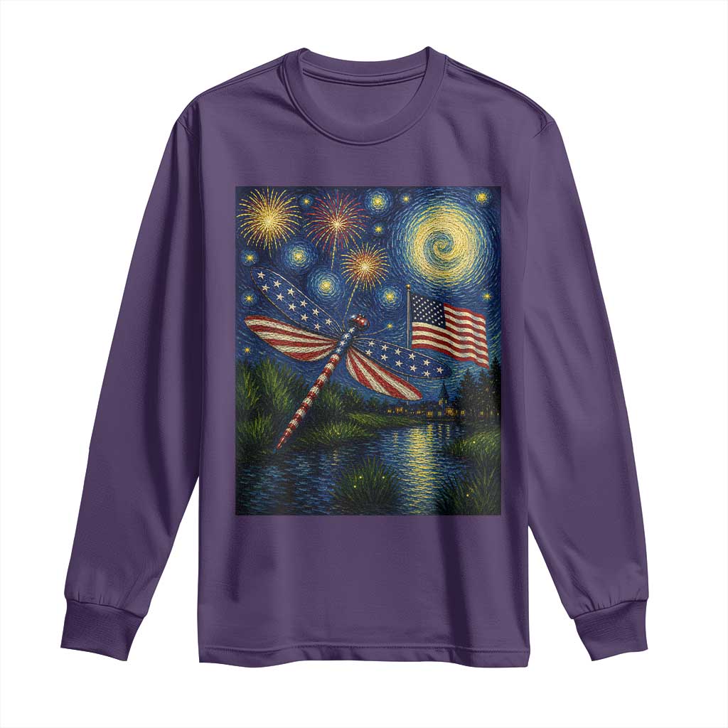 Patriotic Dragonfly Starry Night Swirls Long Sleeve Shirt Nature Lovers TS12 Purple Print Your Wear