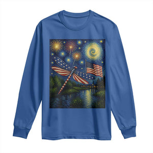 Patriotic Dragonfly Starry Night Swirls Long Sleeve Shirt Nature Lovers TS12 Royal Blue Print Your Wear