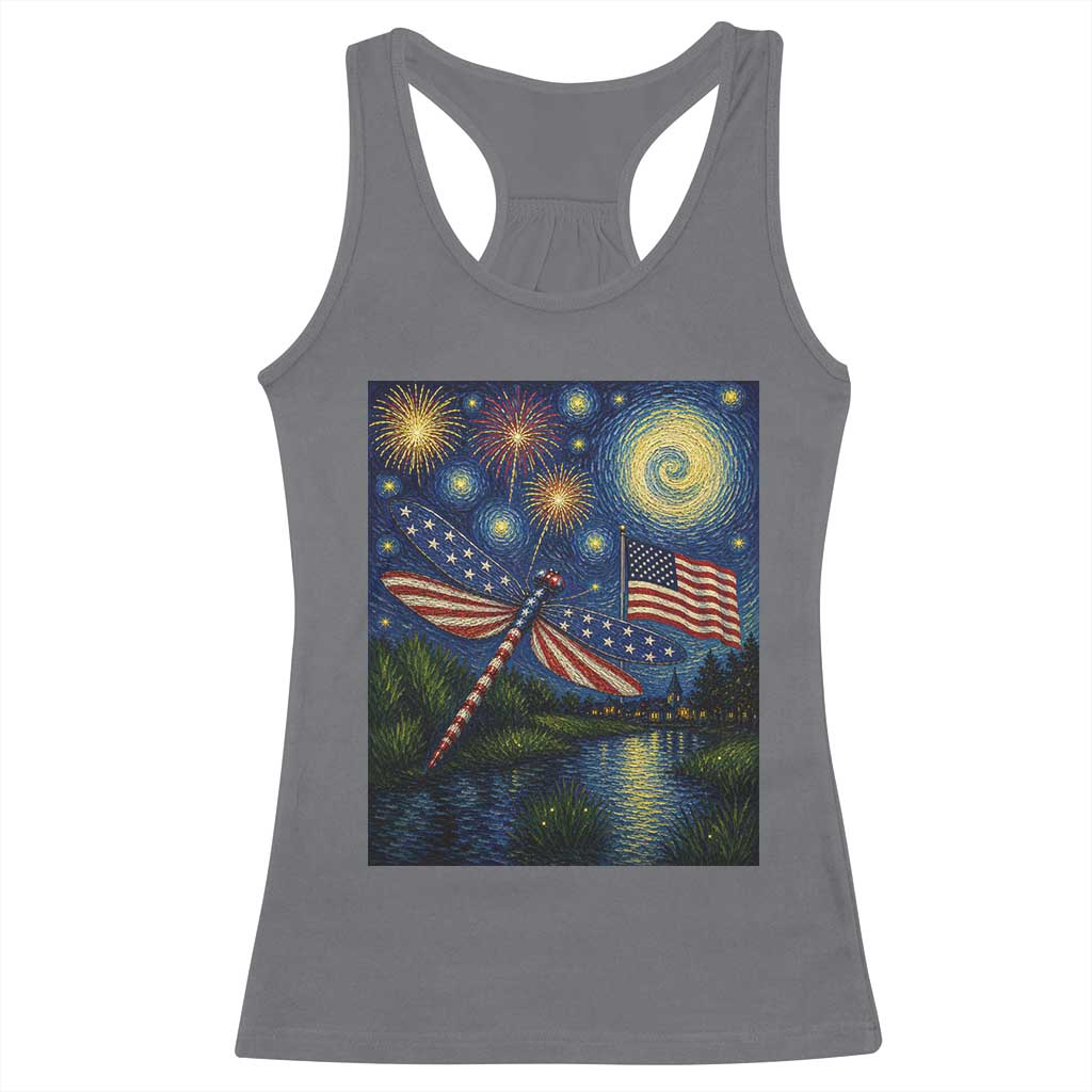 Patriotic Dragonfly Starry Night Swirls Racerback Tank Top Nature Lovers TS12 Charcoal Print Your Wear
