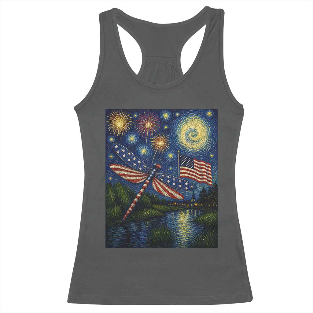 Patriotic Dragonfly Starry Night Swirls Racerback Tank Top Nature Lovers TS12 Dark Heather Print Your Wear