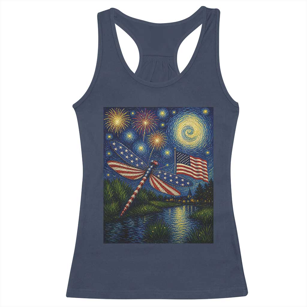 Patriotic Dragonfly Starry Night Swirls Racerback Tank Top Nature Lovers TS12 Navy Print Your Wear