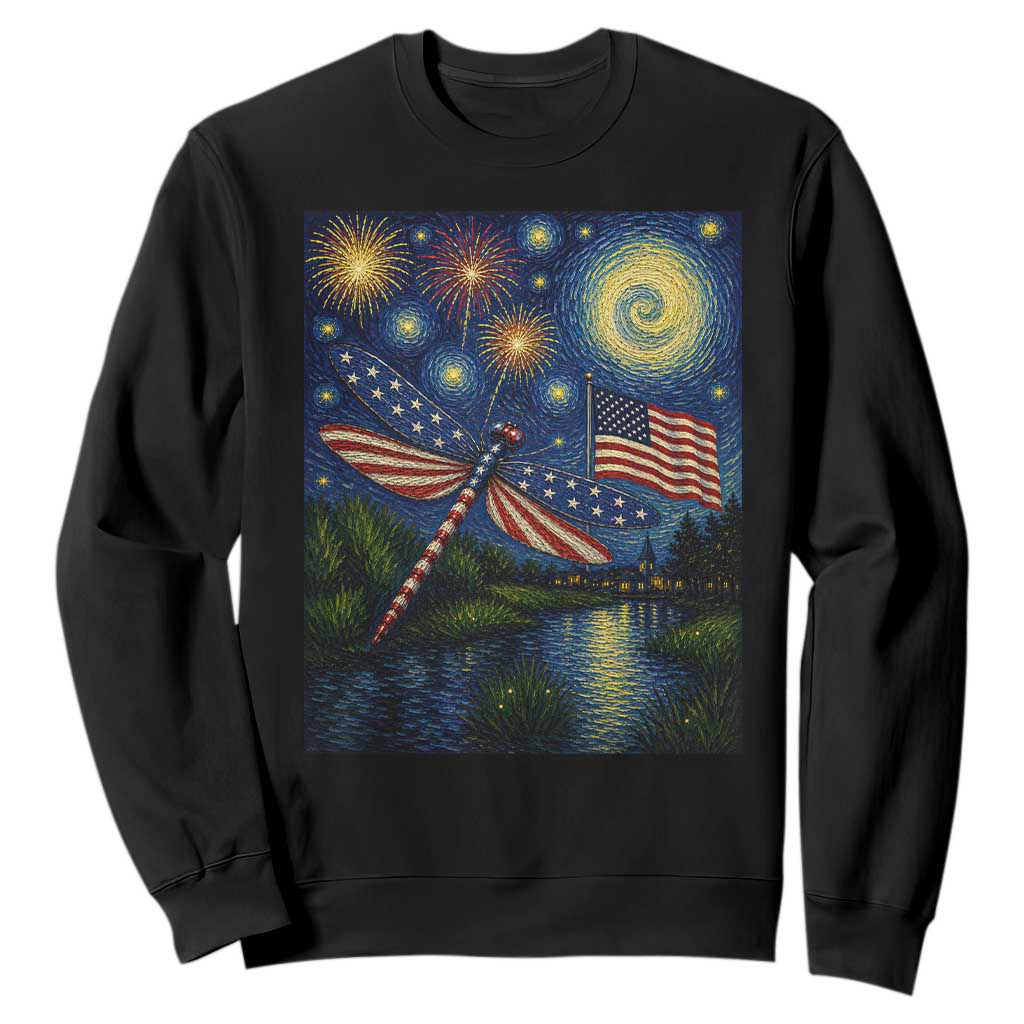 Patriotic Dragonfly Starry Night Swirls Sweatshirt Nature Lovers TS12 Black Print Your Wear