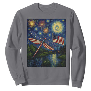 Patriotic Dragonfly Starry Night Swirls Sweatshirt Nature Lovers TS12 Charcoal Print Your Wear