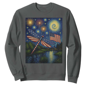 Patriotic Dragonfly Starry Night Swirls Sweatshirt Nature Lovers TS12 Dark Heather Print Your Wear