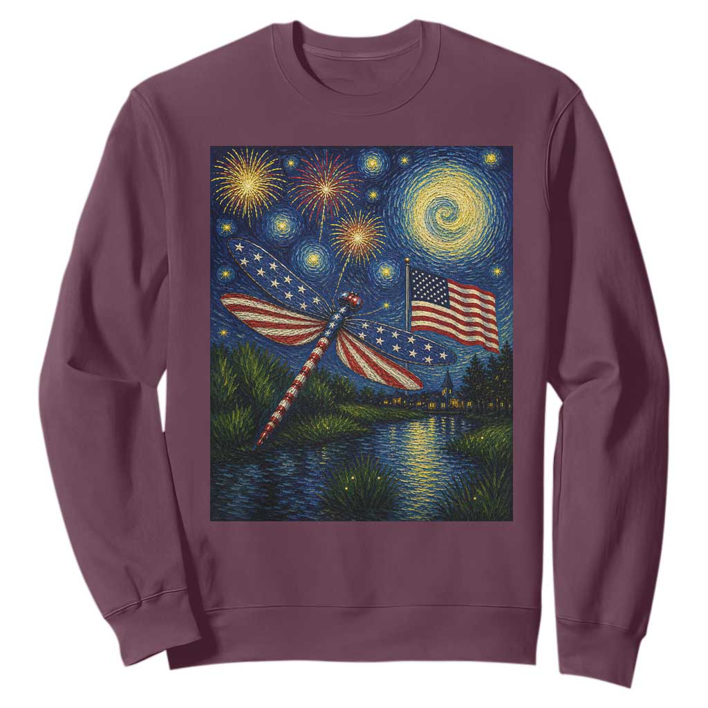 Patriotic Dragonfly Starry Night Swirls Sweatshirt Nature Lovers TS12 Maroon Print Your Wear