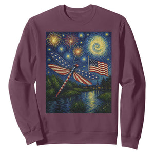 Patriotic Dragonfly Starry Night Swirls Sweatshirt Nature Lovers TS12 Maroon Print Your Wear