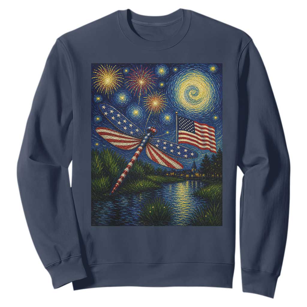 Patriotic Dragonfly Starry Night Swirls Sweatshirt Nature Lovers TS12 Navy Print Your Wear