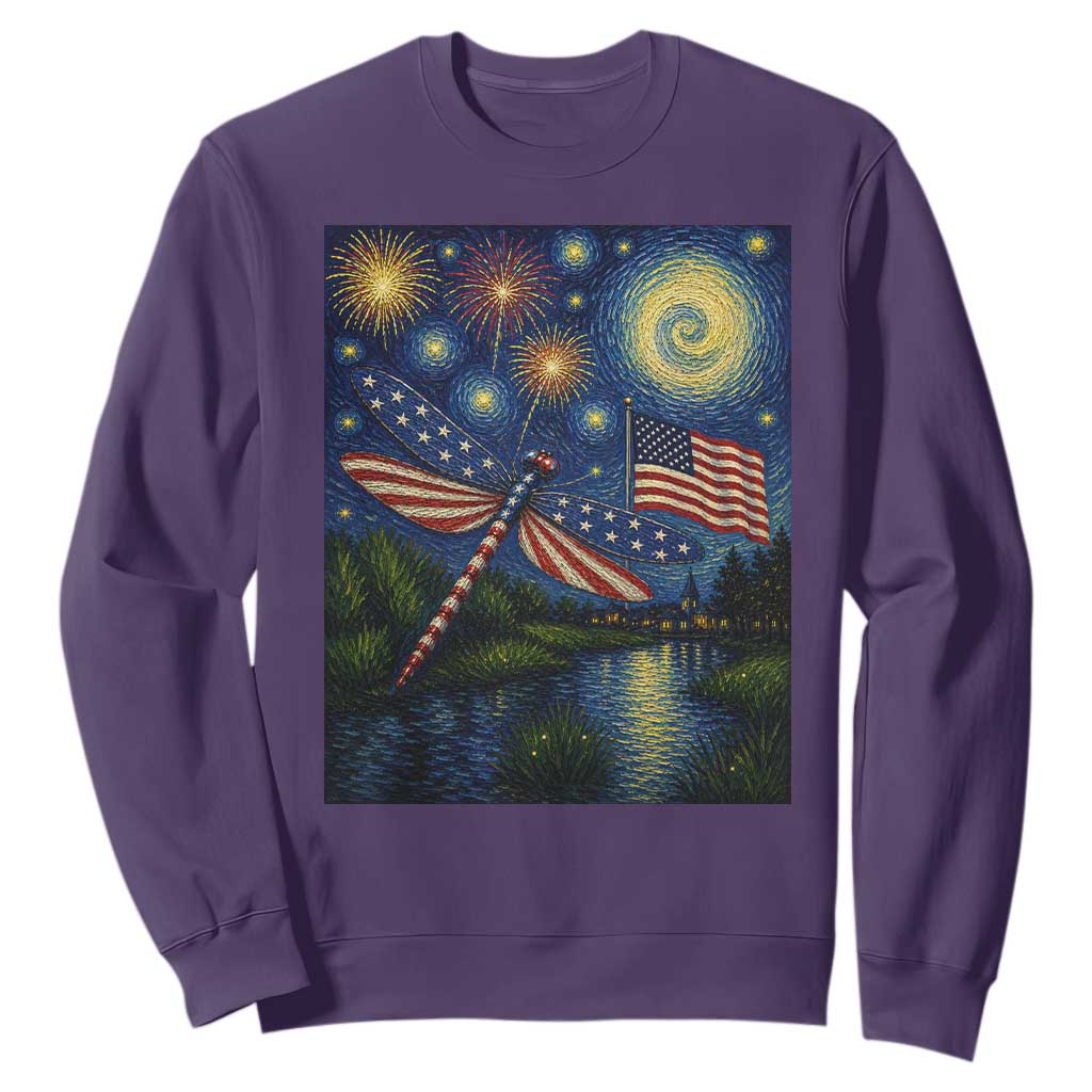 Patriotic Dragonfly Starry Night Swirls Sweatshirt Nature Lovers TS12 Purple Print Your Wear