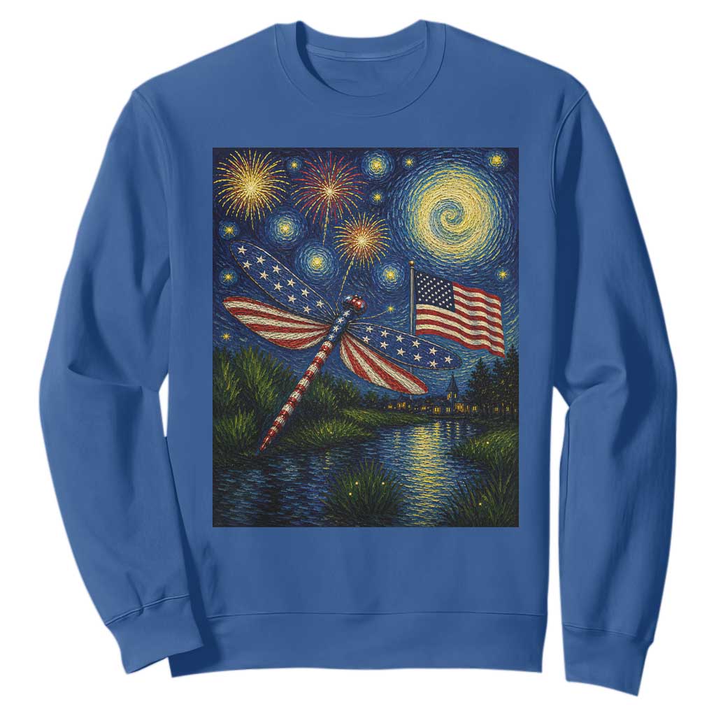 Patriotic Dragonfly Starry Night Swirls Sweatshirt Nature Lovers TS12 Royal Blue Print Your Wear