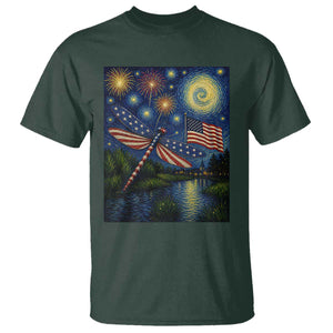 Patriotic Dragonfly Starry Night Swirls T Shirt Nature Lovers TS12 Dark Forest Green Print Your Wear