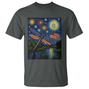 Patriotic Dragonfly Starry Night Swirls T Shirt Nature Lovers TS12 Dark Heather Print Your Wear