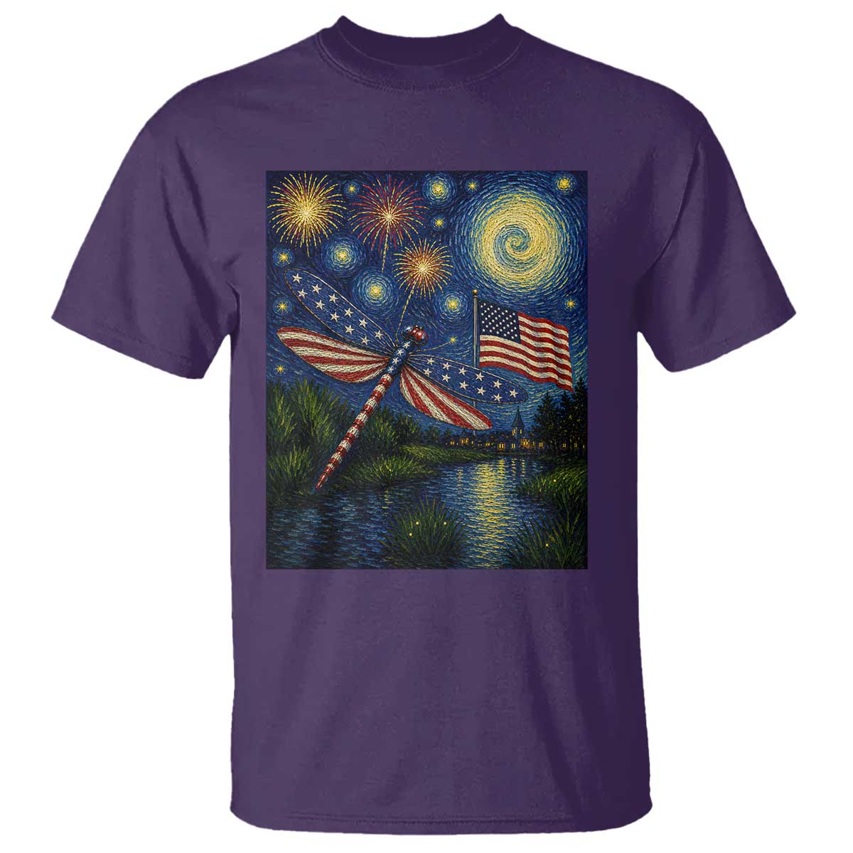 Patriotic Dragonfly Starry Night Swirls T Shirt Nature Lovers TS12 Purple Print Your Wear