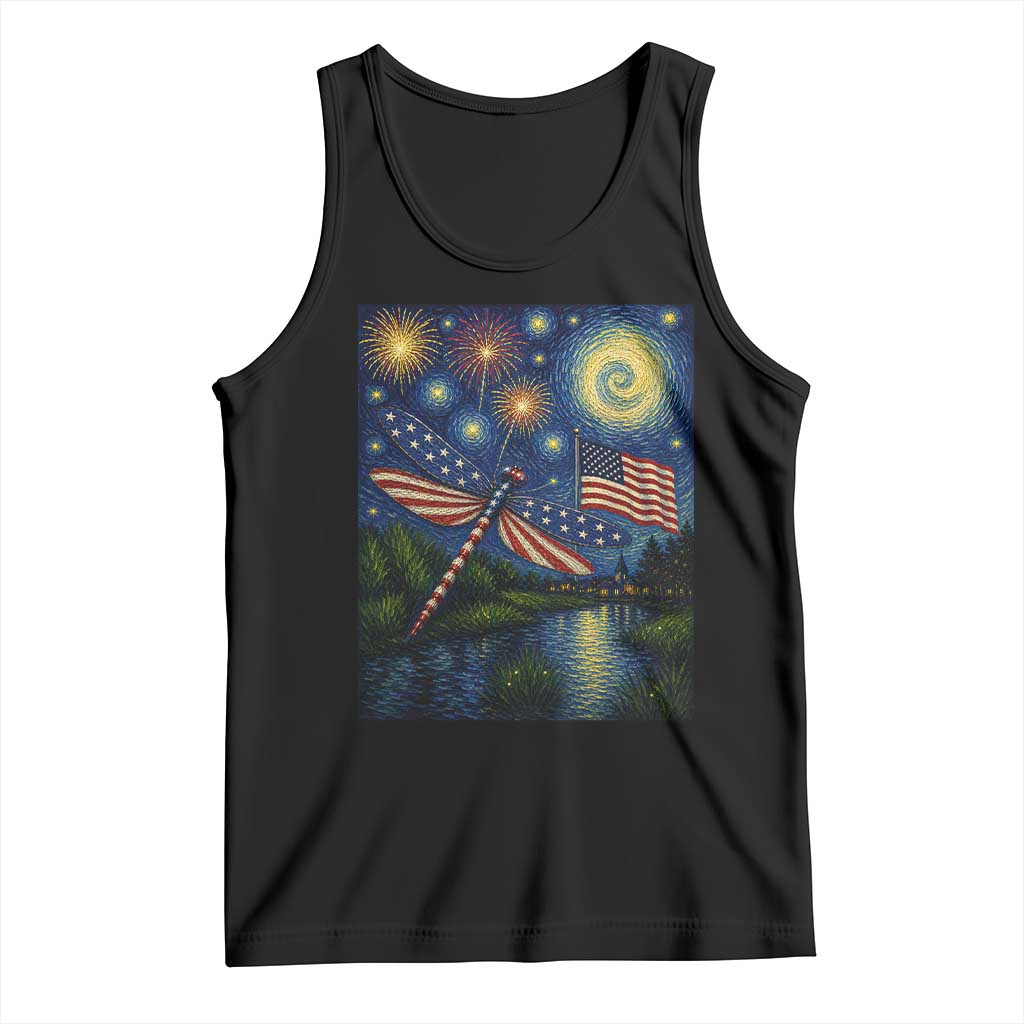 Patriotic Dragonfly Starry Night Swirls Tank Top Nature Lovers TS12 Black Print Your Wear