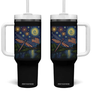 Patriotic Dragonfly Starry Night Swirls Tumbler With Handle Nature Lovers TS12 One Size: 40 oz Black Print Your Wear