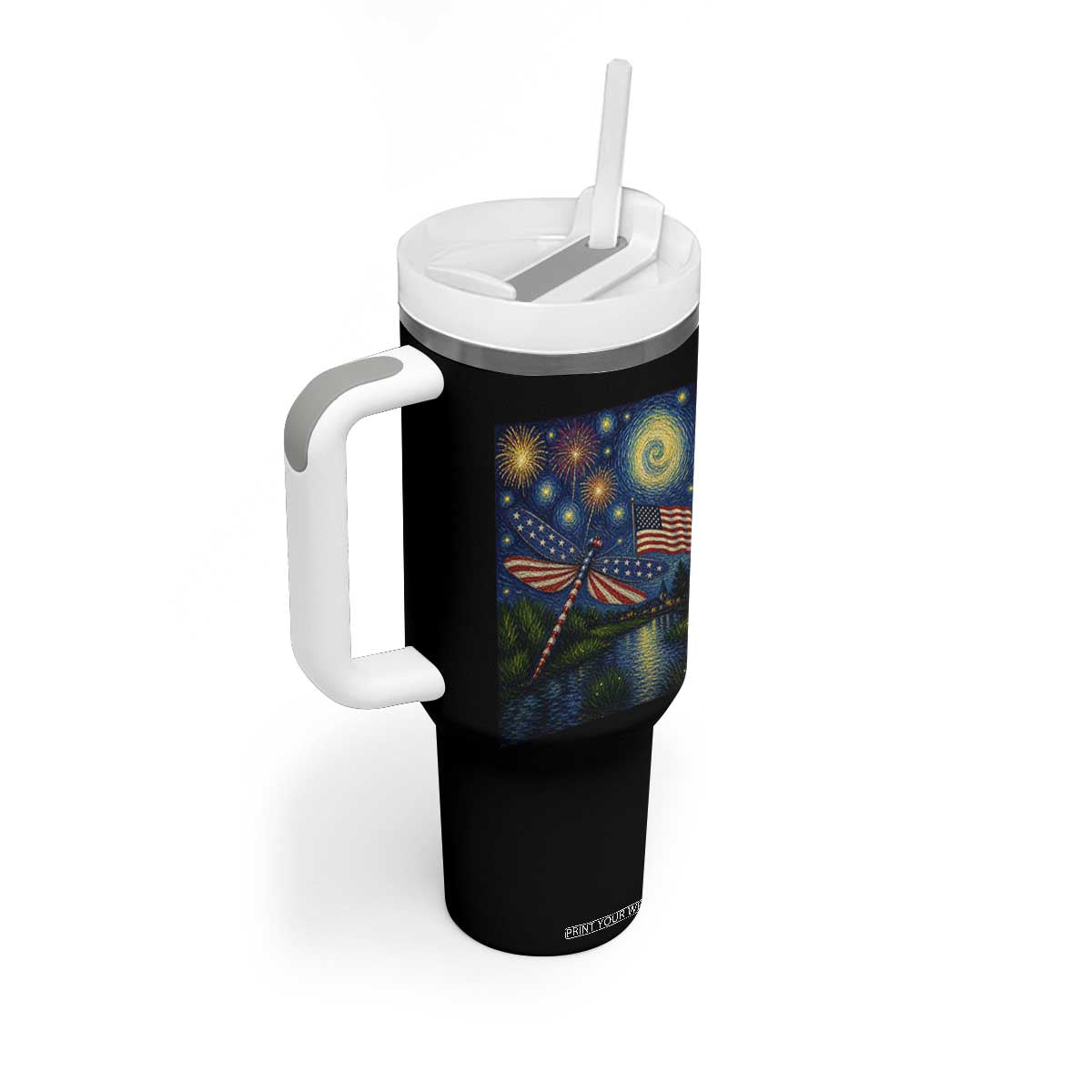 Patriotic Dragonfly Starry Night Swirls Tumbler With Handle Nature Lovers TS12 Print Your Wear
