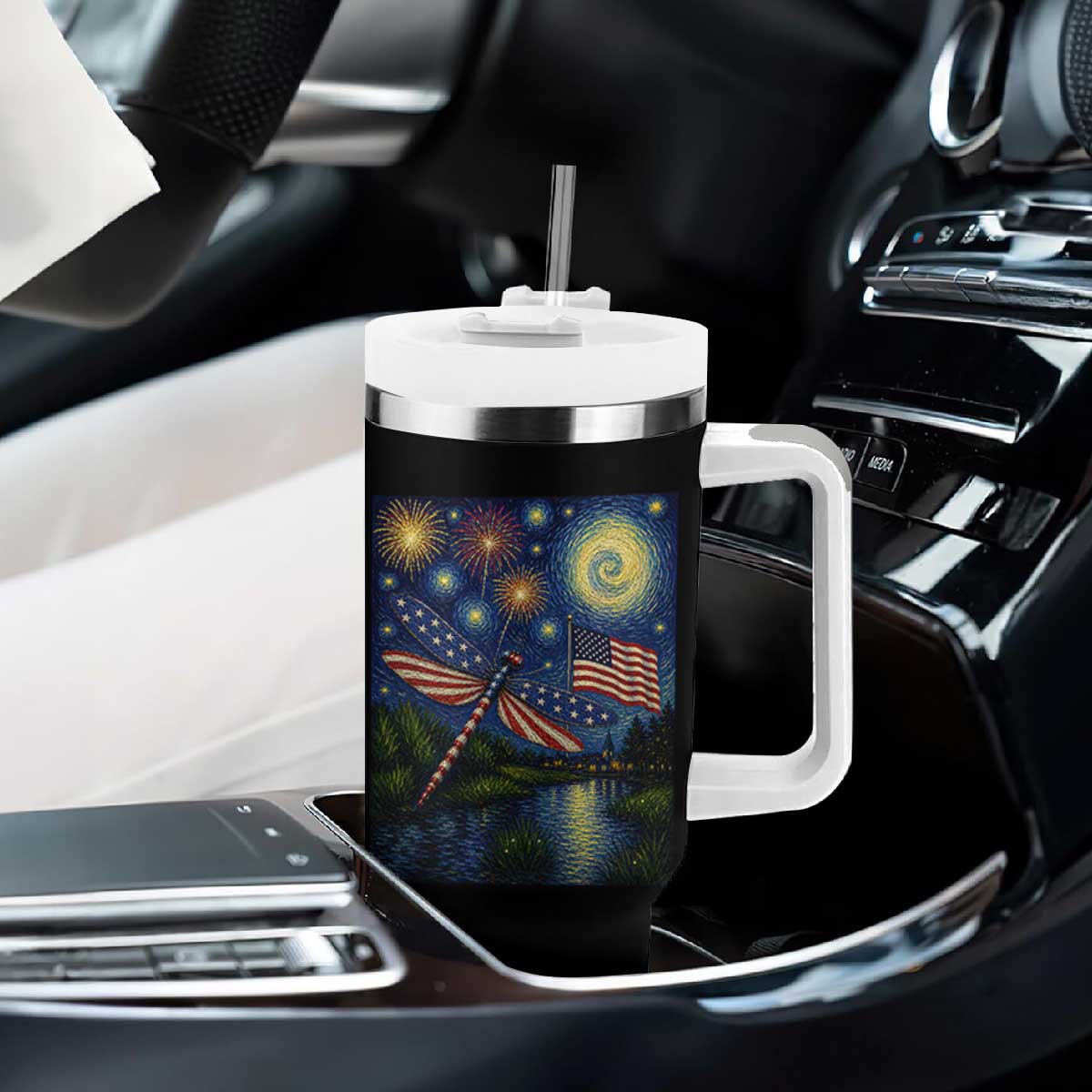 Patriotic Dragonfly Starry Night Swirls Tumbler With Handle Nature Lovers TS12 Print Your Wear