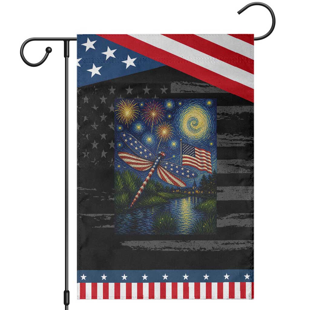 Red White And Blue Dragonfly Starry Night Swirls Patriotic Garden Flag Nature Lovers TS12 Distressed Black Blue Print Your Wear