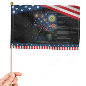 Red White And Blue Dragonfly Starry Night Swirls Patriotic Handheld Flag Nature Lovers TS12 Distressed 8.2" × 5.5" Black Blue Print Your Wear