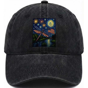 Patriotic Dragonfly Starry Night Swirls Washed Cotton Baseball Cap Nature Lovers TS12 Print Your Wear